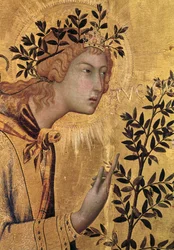 Die Verkündigung mit St. Margareta und St. Asano, Detail des Erzengels Gabriel, 1333 (Detail)